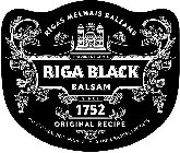 RIGAS MELNAIS BALZAMS RIGA BLACK BALSAMSINCE 1752 ORIGINAL RECIPE ALL NATURAL BOTANICALS · SINGLE BARREL PROCESS