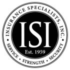 ISI EST. 1959 INSURANCE SPECIALISTS, INC. · SECURITY · STRENGTH · SERVICE. · SECURITY · STRENGTH · SERVICE