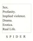 SEX. PROFANITY. IMPLIED VIOLENCE. DRAMA. EROTICA. REAL LIFE. SPIDER
