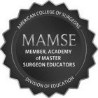 AMERICAN COLLEGE OF SURGEONS MAMSE MEMBER, ACADEMY OF MASTER SURGEON EDUCATORS DIVISION OF EDUCATION