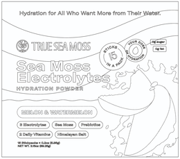 HYDRATION FOR ALL WHO WANT MORE FROM THEIR WATER. TRUE SEA MOSS. SEA MOSS ELECTROLYTES HYDRATION POWDER. MELON & WATER, 3 ELECTROLYTES, SEA MOSS, PROBIOTICS, 2 DAILY VITAMINS', HIMALAYAN SALT, STICKS