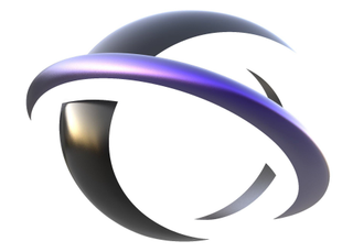 A LOGO OF INTERLOCKING RINGS COMPOSED OF BLACK, SILVER AND PURPLE RINGS, LOOKING IN APPEARANCE LIKE A GLOBE.