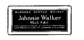 JOHNNIE WALKER BLACK LABEL BLENDED SCOTCH WHISKY DISTILLED IN SCOTLAND BLENDED AND BOTTLED BY JOHN WALKER & SONS LTD KILMARNOCK, SCOTLAND