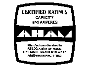 AHAM CERTIFIED RATINGS CAPACITY AND AMPERES MANUFACTURER CERTIFIED TO ASSOCIATION OF HOME APPLIANCE MANUFACTURERS ANSI/AHAM RAC-1-1982