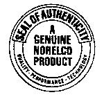 SEAL OF AUTHENTICITY A GENUINE NORELCO PRODUCT QUALITY PERFORMANCE TECHNOLOGY