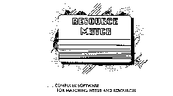 RESOURCE MATCH...COMPUTER SOFTWARE FOR MATCHING NEEDS AND RESOURCES
