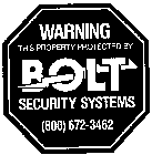 WARNING THIS PROPERTY PROTECTED BY BOLT SECURITY SYSTEMS