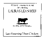 IT'S A DIFFERENT KIND OF ANIMAL LAURA'S LEAN BEEF 90-95% UNFATTENING LESS FATTENING THAN CHICKEN