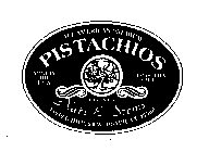 ALL AMERICAN PREMIUM PISTACHIOS MADE IN THE U.S.A. ROASTED & SALTED DISTRIBUTED BY: NUTS & STEMS 14212 D HWY. 3 WEBSTER, TX. 77598