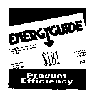 ENERGYGUIDE $181 PRODUCT EFFICIENCY ESTIMATES ON THE SCALE ARE BARED ON A NATIONAL AVERAGE.  MODEL WITH LOWEST ENERGY COST MODEL WITH HIGHEST ENERGY COST $22