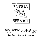 TOPS IN SERVICE, 431-TOPS, FOR TOPS IN REAL ESTATE SERVICES.
