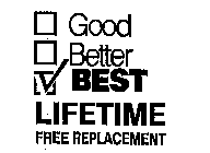 GOOD BETTER BEST LIFETIME FREE REPLACEMENT