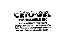 CRYO-GEL TCP/RELIABLE INC 551 RARITAN CENTER PKWY. 908-346-9200 SAFE, NON-TOXIC, BIODEGRADABLE FORMULA DISPOSE OF IN NORMAL WASTE STREAM