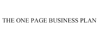 THE ONE PAGE BUSINESS PLAN