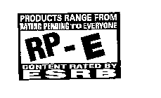 PRODUCTS RANGE FROM RATING PENDING TO EVERYONE RP - E CONTENT RATED BY ESRB