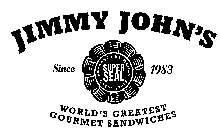 JIMMY JOHN'S WORLD'S GREATEST GOURMET SANDWICHES SINCE 1983 SUPER SEAL GREAT STUFF APPROVED BY MAMAS