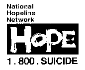 NATIONAL HOPELINE NETWORK HOPE 1.800.SUICIDE