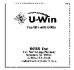 U-WIN YOU WIN WITH U-WIN BOSS INC 160 TECHNOLOGY PARKWAY NORCROSS GA 30092 1-80-617-3399 UWIN@BOSS-SOLUTIONS.COM