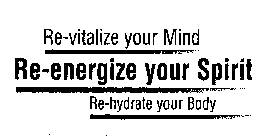 RE-VITALIZE YOUR MIND RE-ENERGIZE YOUR SPIRIT RE-HYDRATE YOUR BODY