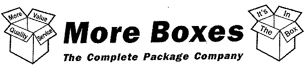 MORE BOXES, THE COMPLETE PACKAGE COMPANY, MORE VALUE, QUALITY, SERVICE, IT'S IN THE BOX