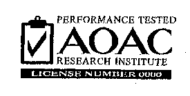 PERFORMANCE TESTED AOAC RESEARCH INSTITUTE LICENSE NUMBER OOOO