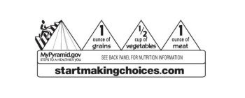 1 OUNCE OF GRAINS 1/2 CUP OF VEGETABLES 1 OUNCE OF MEAT MYPYRAMID.GOV STEPS TO A HEALTHIER YOU SEE BACK PANEL FOR NUTRITION INFORMATION STARTMAKINGCHOICES.COM