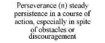 PERSEVERANCE (N) STEADY PERSISTENCE IN A COURSE OF ACTION, ESPECIALLY IN SPITE OF OBSTACLES OR DISCOURAGEMENT