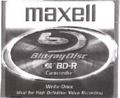 MAXELL B BLU-RAY DISC BD-R CAMCORDER WRITE-ONCE IDEAL FOR HIGH DEFINITION VIDEO RECORDING