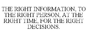 THE RIGHT INFORMATION, TO THE RIGHT PERSON, AT THE RIGHT TIME, FOR THE RIGHT DECISIONS.