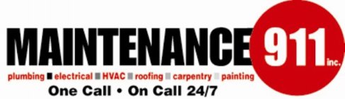 MAINTENANCE 911 INC. PLUMBING ELECTRICAL HVAC ROOFING CARPENTRY PAINTING ONE CALL · ON CALL 24/7