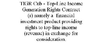 TIGR CUB - TOP-LINE INCOME GENERATION RIGHTS CONTRACT (S) NAMELY A FINANCIAL INVESTMENT PRODUCT PROVIDING RIGHTS TO TOP-LINE INCOME (REVENUE) IN EXCHANGE FOR CONSIDERATION.