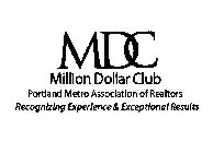 MDC MILLION DOLLAR CLUB PORTLAND METRO ASSOCIATION OF REALTORS RECOGNIZING EXPERIENCE AND EXCEPTIONAL RESULTS
