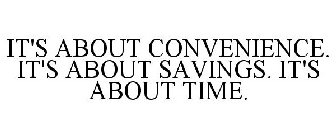 IT'S ABOUT CONVENIENCE. IT'S ABOUT SAVINGS. IT'S ABOUT TIME.