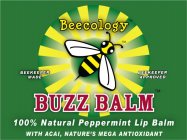 BEECOLOGY BUZZ BALM 100% NATURAL PEPPERMINT LIP BALM WITH ACAI, NATURE'S MEGA ANTIOXIDANT BEEKEEPER MADE BEEKEEPER APPROVED
