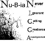 NU-B-IAN.EVER I.GNORANT G.ETTING G.REATNESS A.CCOMPLISHED