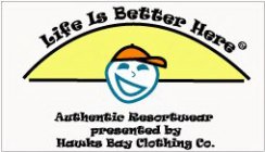 LIFE IS BETTER HERE AUTHENTIC RESORTWEAR PRESENTED BY HAWKS BAY CLOTHING CO.