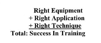 RIGHT EQUIPMENT + RIGHT APPLICATION + RIGHT TECHNIQUE TOTAL: SUCCESS IN TRAINING