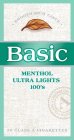 BASIC MENTHOL ULTRA LIGHTS 100'S · SMOOTH RICH TASTE · 20 CLASS A CIGARETTES CLASS A CIGARETTES A ACCO