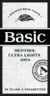BASIC MENTHOL 100'S · SMOOTH RICH TASTE · 20 CLASS A CIGARETTES CLASS A CIGARETTES A