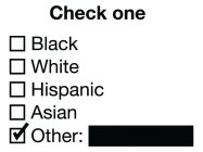CHECK ONE BLACK WHITE HISPANIC ASIAN OTHER: