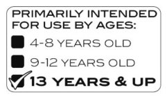 PRIMARILY INTENDED FOR USE BY AGES: 4-8 YEARS OLD 9-12 YEARS OLD 13 YEARS & UP
