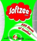 SOFTZEE TISSUE 500 SHEETS OF COMFORT UNSCENTED BATHROOM TISSUE 4 ROLLS ??? ONLY PLY SHEETS PER ROLL ??? SQ. FT (000M) MEASUREMENTS