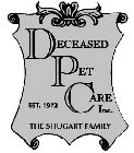 DECEASED PET CARE INC. EST. 1972 THE SHUGART FAMILY