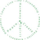 PEACE HARMONY CREATE SPIRIT JOY · FRIENDSHIP · HEALTH · PASSION · KINDNESS · HAPPINESS · LOVE · LIVE ·