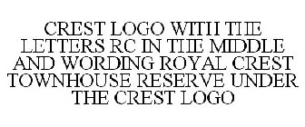 CREST LOGO WITH THE LETTERS RC IN THE MIDDLE AND WORDING ROYAL CREST TOWNHOUSE RESERVE UNDER THE CREST LOGO