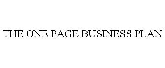 THE ONE PAGE BUSINESS PLAN