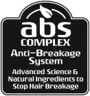 ABS COMPLEX ANTI-BREAKAGE SYSTEM ADVANCED SCIENCE & NATURAL INGREDIENTS TO STOP HAIR BREAKAGE