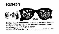 SCAM-CO.'S X-RAY VISION $1.00 GREATEST ILLUSION OF THE CENTURY! APARANTLY SEE BONES THRU SKIN, SEE THRU CLOTHES, ECT.  AMAZE AND EMBARRASS EVERYONE! REGULAR SIZE GLASSES WITH BUILT-IN OPTICAL DEVICE. 