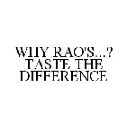 WHY RAO'S...? TASTE THE DIFFERENCE
