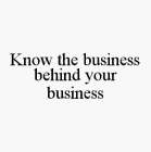 KNOW THE BUSINESS BEHIND YOUR BUSINESS